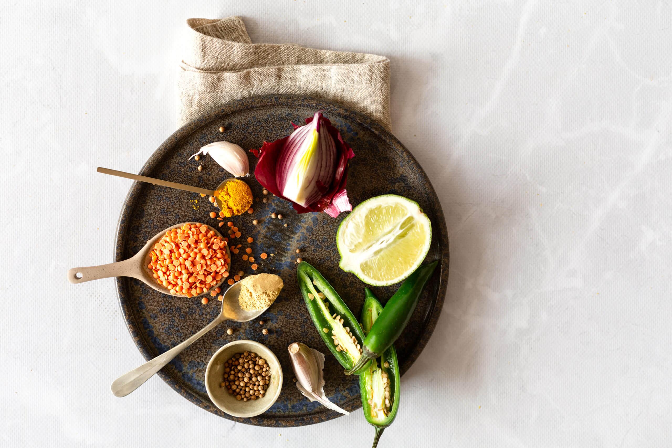 Ingredients for red lentil dahl