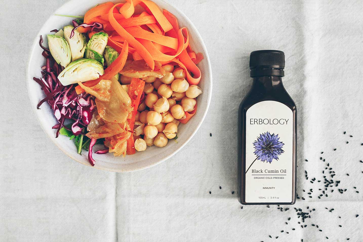 Buddha bowl with black seed oil