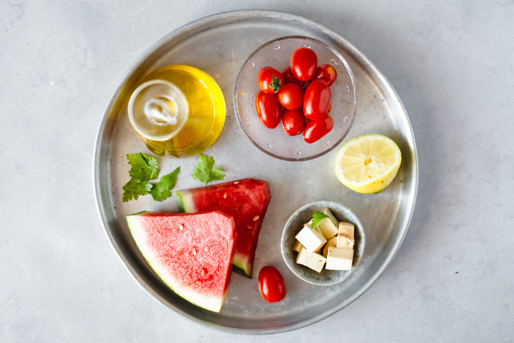 Vegan watermelon tomato salad ingredients